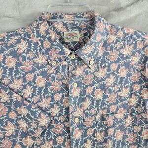 FAHERTY BRAND Short Sleeve Breeze Button Down Shirt Blue Floral Size Medium